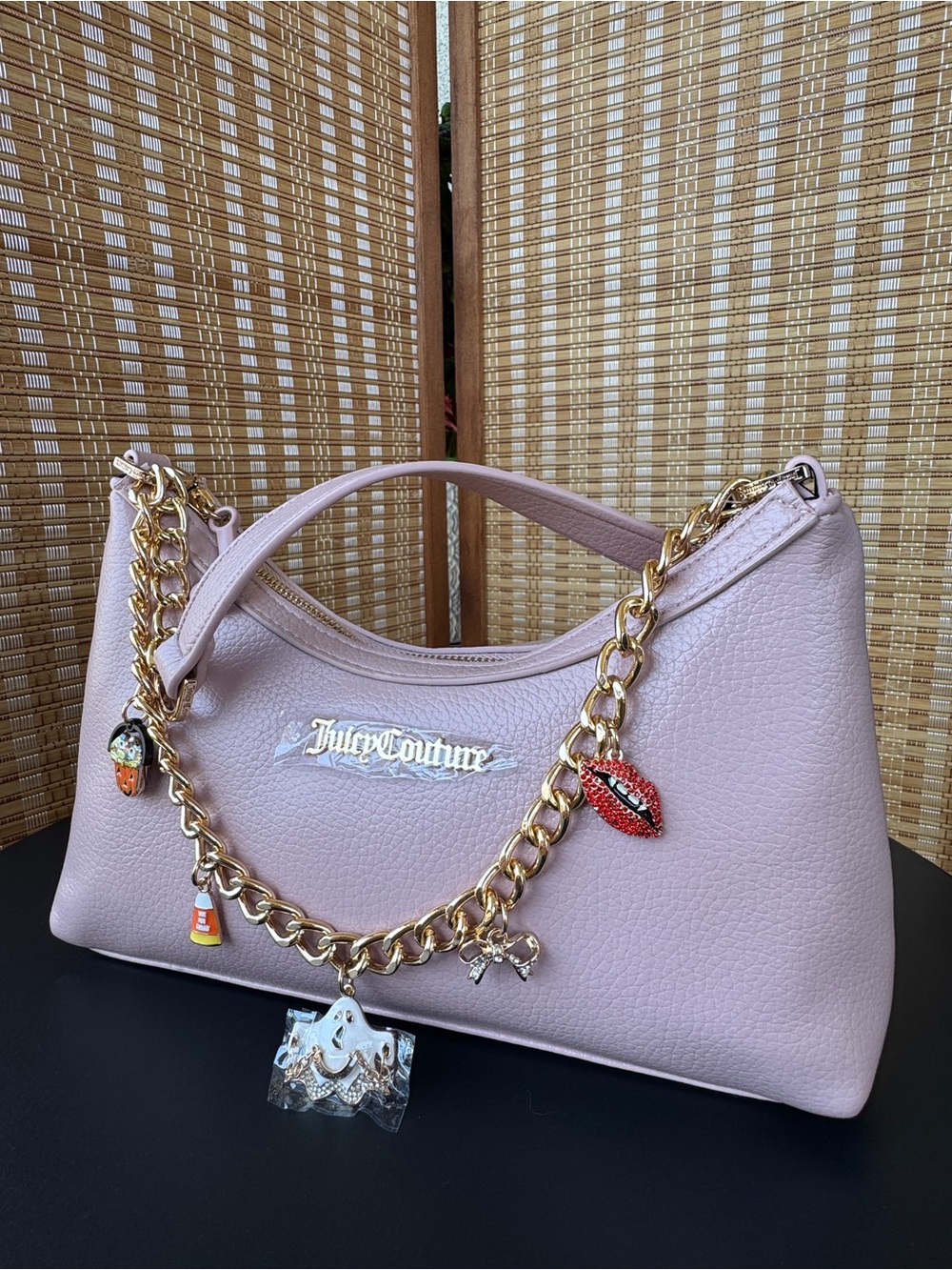 Juicy Couture Dusty Pink Chain-Accent Shoulder Bag with Halloween Charms